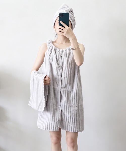 Miniministore(ミニミニストア)の「ワンピース+タオル+キャップ 3点セット(タオル・レディース・ピンク/ライトグレー/アイボリー/ブルー・FREE)」の3枚目の写真