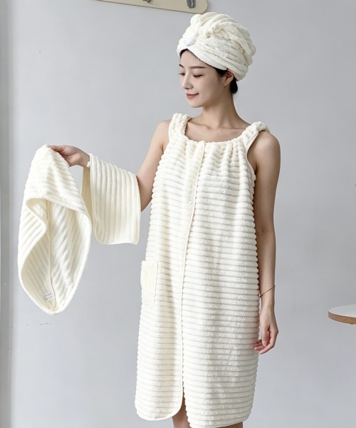 Miniministore(ミニミニストア)の「ワンピース+タオル+キャップ 3点セット(タオル・レディース・ピンク/ライトグレー/アイボリー/ブルー・FREE)」の6枚目の写真