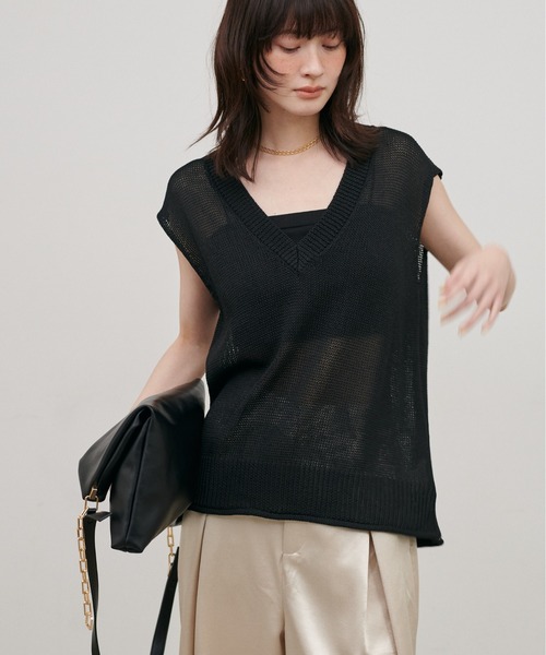 LARUTA（ラルータ）の「【LARUTA】［WEB限定］ドライタッチシアーVネックノースリ（ベスト・レディース・アイボリー/グレイッシュベージュ/ブラック/グレー・FREE）」の19枚目の写真