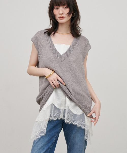 LARUTA（ラルータ）の「【LARUTA】［WEB限定］ドライタッチシアーVネックノースリ（ベスト・レディース・アイボリー/グレイッシュベージュ/ブラック/グレー・FREE）」の18枚目の写真
