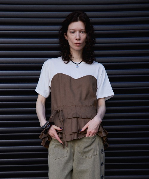 Wrap Pleats Dock T-Shirt/ラッププリーツドッキングTシャツ（Tシャツ