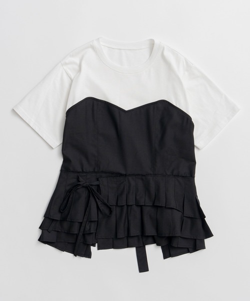 MAISON SPECIAL(メゾンスペシャル)の「Wrap Pleats Dock T-Shirt/ラッププリーツドッキングTシャツ(Tシャツ/カットソー・レディース・ブラック/グレー/モカ・FREE)」の7枚目の写真