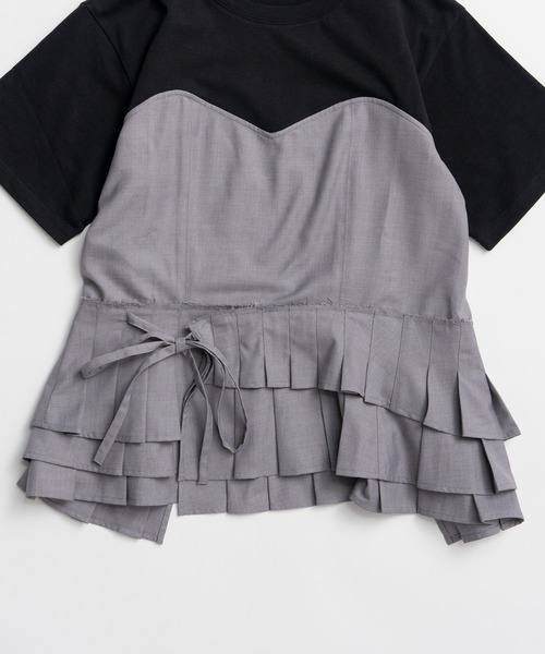MAISON SPECIAL(メゾンスペシャル)の「Wrap Pleats Dock T-Shirt/ラッププリーツドッキングTシャツ(Tシャツ/カットソー・レディース・ブラック/グレー/モカ・FREE)」の8枚目の写真