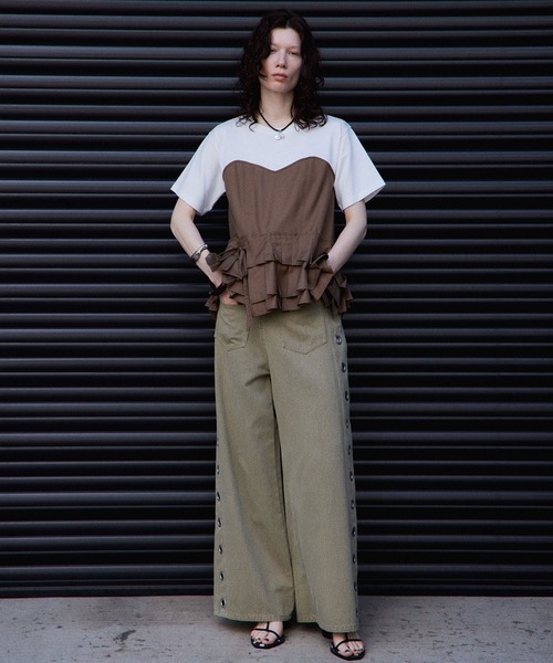 MAISON SPECIAL(メゾンスペシャル)の「Wrap Pleats Dock T-Shirt/ラッププリーツドッキングTシャツ(Tシャツ/カットソー・レディース・ブラック/グレー/モカ・FREE)」の15枚目の写真