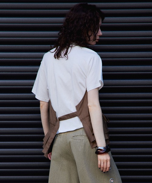 MAISON SPECIAL(メゾンスペシャル)の「Wrap Pleats Dock T-Shirt/ラッププリーツドッキングTシャツ(Tシャツ/カットソー・レディース・ブラック/グレー/モカ・FREE)」の14枚目の写真