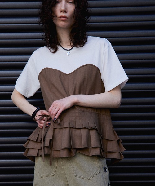MAISON SPECIAL(メゾンスペシャル)の「Wrap Pleats Dock T-Shirt/ラッププリーツドッキングTシャツ(Tシャツ/カットソー・レディース・ブラック/グレー/モカ・FREE)」の13枚目の写真