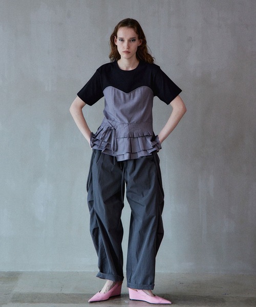 MAISON SPECIAL(メゾンスペシャル)の「Wrap Pleats Dock T-Shirt/ラッププリーツドッキングTシャツ(Tシャツ/カットソー・レディース・ブラック/グレー/モカ・FREE)」の20枚目の写真