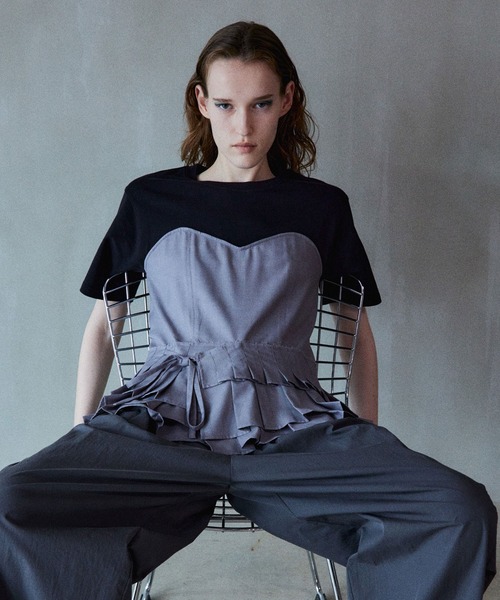 MAISON SPECIAL(メゾンスペシャル)の「Wrap Pleats Dock T-Shirt/ラッププリーツドッキングTシャツ(Tシャツ/カットソー・レディース・ブラック/グレー/モカ・FREE)」の18枚目の写真