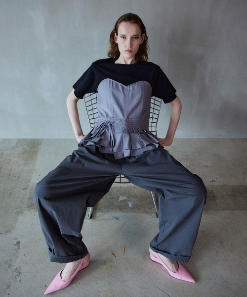MAISON SPECIAL(メゾンスペシャル)の「Wrap Pleats Dock T-Shirt/ラッププリーツドッキングTシャツ(Tシャツ/カットソー・レディース・ブラック/グレー/モカ・FREE)」の22枚目の写真