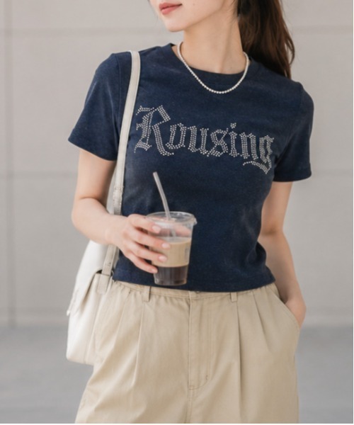GORGE(ゴージ)の「《キラキラロゴ》リブカットソー/韓国ストリート×Y2K/春夏/全4色(Tシャツ/カットソー・レディース・アイボリー/ネイビー/チャコール/ブラック・F)」の4枚目の写真