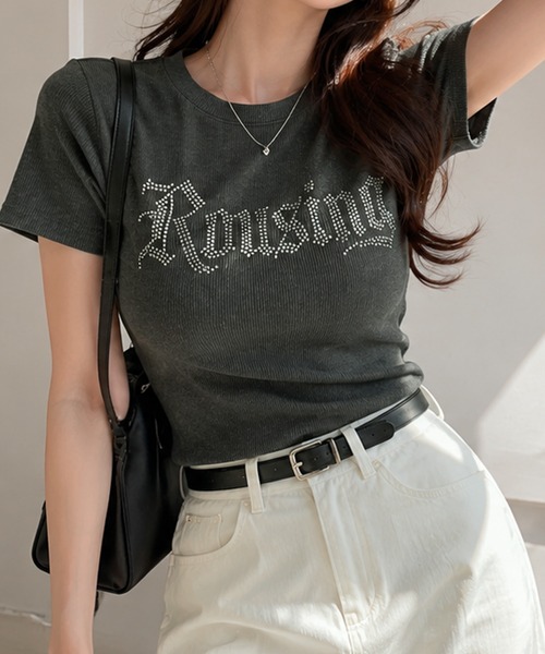 GORGE(ゴージ)の「《キラキラロゴ》リブカットソー/韓国ストリート×Y2K/春夏/全4色(Tシャツ/カットソー・レディース・アイボリー/ネイビー/チャコール/ブラック・F)」の3枚目の写真