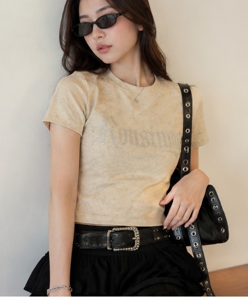 GORGE(ゴージ)の「《キラキラロゴ》リブカットソー/韓国ストリート×Y2K/春夏/全4色(Tシャツ/カットソー・レディース・アイボリー/ネイビー/チャコール/ブラック・F)」の1枚目の写真