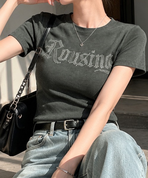 GORGE(ゴージ)の「《キラキラロゴ》リブカットソー/韓国ストリート×Y2K/春夏/全4色(Tシャツ/カットソー・レディース・アイボリー/ネイビー/チャコール/ブラック・F)」の20枚目の写真