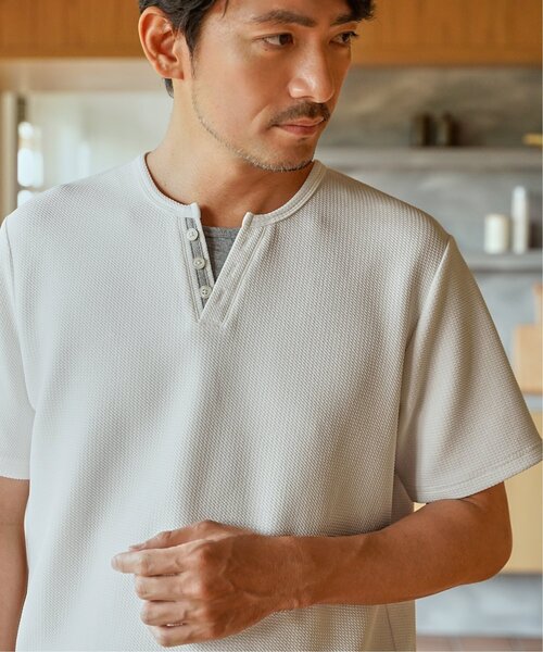 ikka(イッカ)の「【お得だ値】冷感フェイクヘンリーネックTシャツ(Tシャツ/カットソー・メンズ・ネイビー/サックスブルー/ダークグリーン/ブラック/ホワイト・L/S/XL/M)」の7枚目の写真