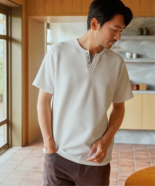 ikka(イッカ)の「【お得だ値】冷感フェイクヘンリーネックTシャツ(Tシャツ/カットソー・メンズ・ネイビー/サックスブルー/ダークグリーン/ブラック/ホワイト・L/S/XL/M)」の10枚目の写真