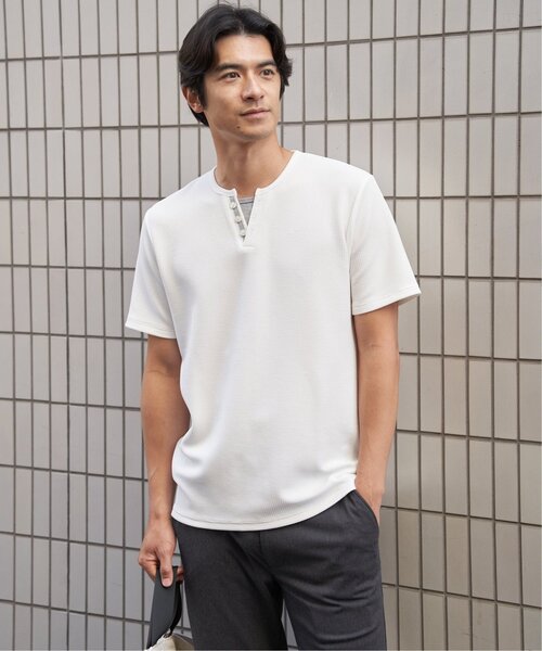 ikka(イッカ)の「【お得だ値】冷感フェイクヘンリーネックTシャツ(Tシャツ/カットソー・メンズ・ネイビー/サックスブルー/ダークグリーン/ブラック/ホワイト・L/S/XL/M)」の13枚目の写真