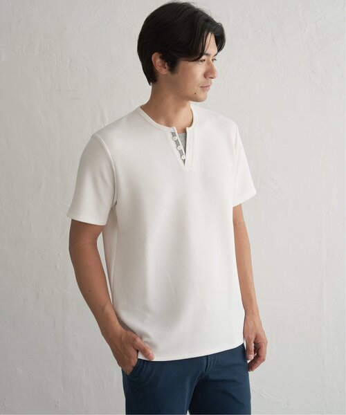 ikka(イッカ)の「【お得だ値】冷感フェイクヘンリーネックTシャツ(Tシャツ/カットソー・メンズ・ネイビー/サックスブルー/ダークグリーン/ブラック/ホワイト・L/S/XL/M)」の15枚目の写真