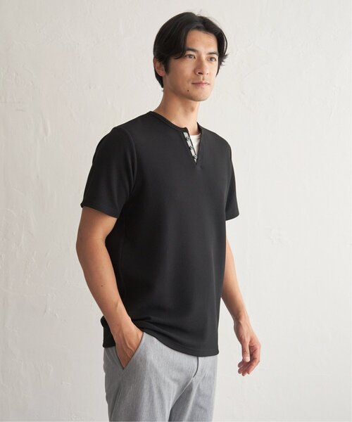 ikka(イッカ)の「【お得だ値】冷感フェイクヘンリーネックTシャツ(Tシャツ/カットソー・メンズ・ネイビー/サックスブルー/ダークグリーン/ブラック/ホワイト・L/S/XL/M)」の17枚目の写真