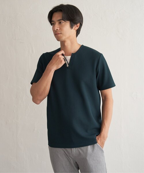 ikka(イッカ)の「【お得だ値】冷感フェイクヘンリーネックTシャツ(Tシャツ/カットソー・メンズ・ネイビー/サックスブルー/ダークグリーン/ブラック/ホワイト・L/S/XL/M)」の21枚目の写真