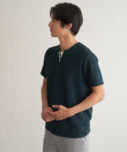 ikka(イッカ)の「【お得だ値】冷感フェイクヘンリーネックTシャツ(Tシャツ/カットソー・メンズ・ネイビー/サックスブルー/ダークグリーン/ブラック/ホワイト・L/S/XL/M)」の22枚目の写真