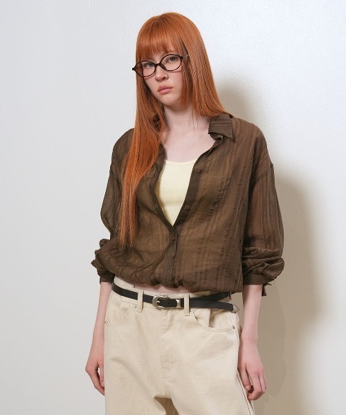 GENERAL IDEA(ジェネラルアイデア)の「【GENERAL IDEA】シアーレイヤードブルゾンシャツ / SHEER LAYERED BLOUSON SHIRT(シャツ/ブラウス・レディース・クリーム/ブラウン/ブラック・S/L/M)」の3枚目の写真