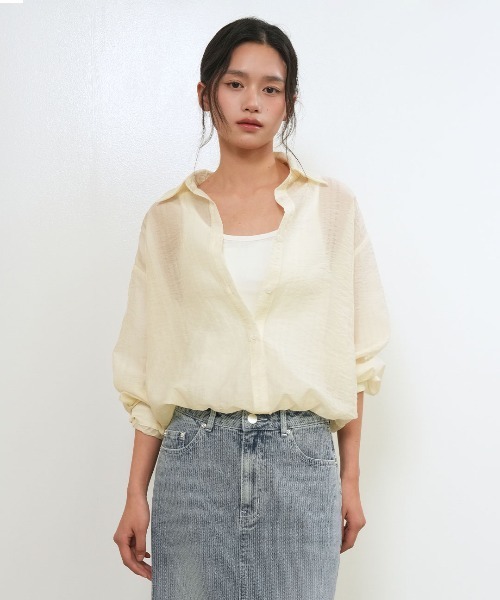 GENERAL IDEA(ジェネラルアイデア)の「【GENERAL IDEA】シアーレイヤードブルゾンシャツ / SHEER LAYERED BLOUSON SHIRT(シャツ/ブラウス・レディース・クリーム/ブラウン/ブラック・S/L/M)」の1枚目の写真