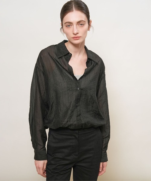GENERAL IDEA(ジェネラルアイデア)の「【GENERAL IDEA】シアーレイヤードブルゾンシャツ / SHEER LAYERED BLOUSON SHIRT(シャツ/ブラウス・レディース・クリーム/ブラウン/ブラック・S/L/M)」の2枚目の写真