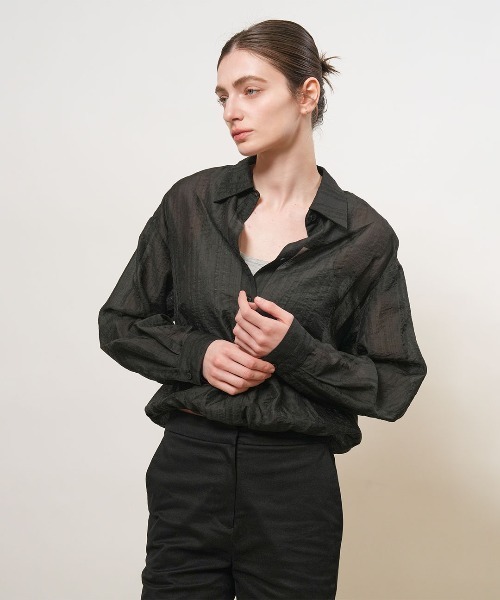 GENERAL IDEA(ジェネラルアイデア)の「【GENERAL IDEA】シアーレイヤードブルゾンシャツ / SHEER LAYERED BLOUSON SHIRT(シャツ/ブラウス・レディース・クリーム/ブラウン/ブラック・S/L/M)」の4枚目の写真