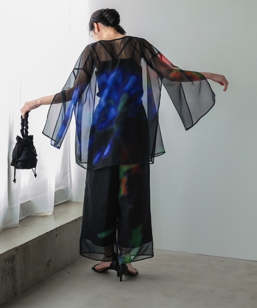 Callarus（カラルス）の「シアープリントデザインパンツ浴衣4点セット（トッパーブラウス＋パンツ＋帯＋ベルト）〔Callarus〕（浴衣・レディース・ブラック系・FREE）」の7枚目の写真