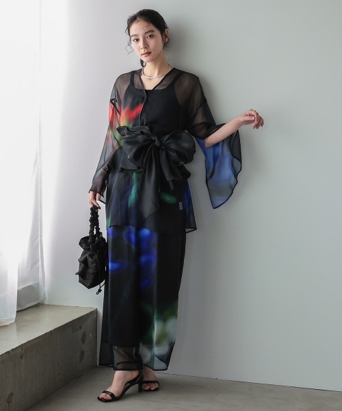 Callarus（カラルス）の「シアープリントデザインパンツ浴衣4点セット（トッパーブラウス＋パンツ＋帯＋ベルト）〔Callarus〕（浴衣・レディース・ブラック系・FREE）」の15枚目の写真