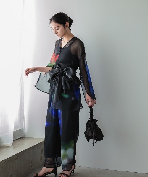 Callarus（カラルス）の「シアープリントデザインパンツ浴衣4点セット（トッパーブラウス＋パンツ＋帯＋ベルト）〔Callarus〕（浴衣・レディース・ブラック系・FREE）」の17枚目の写真