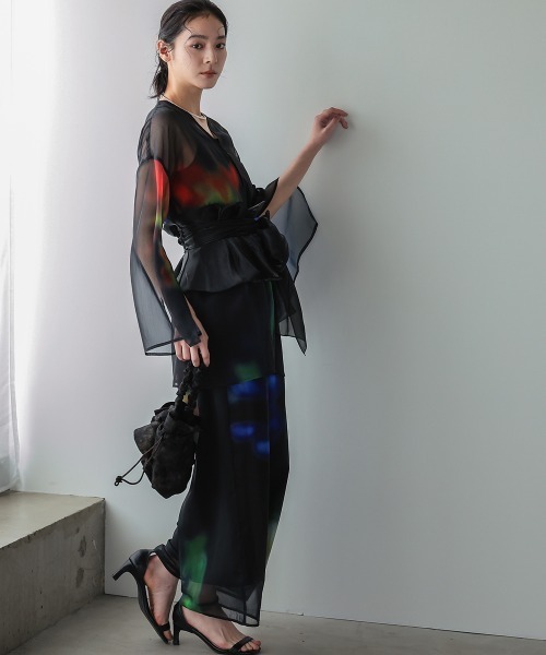 Callarus（カラルス）の「シアープリントデザインパンツ浴衣4点セット（トッパーブラウス＋パンツ＋帯＋ベルト）〔Callarus〕（浴衣・レディース・ブラック系・FREE）」の19枚目の写真