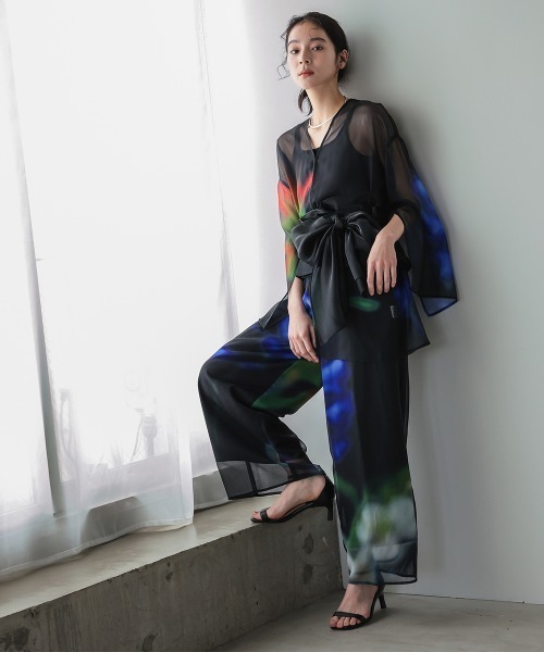 Callarus（カラルス）の「シアープリントデザインパンツ浴衣4点セット（トッパーブラウス＋パンツ＋帯＋ベルト）〔Callarus〕（浴衣・レディース・ブラック系・FREE）」の20枚目の写真