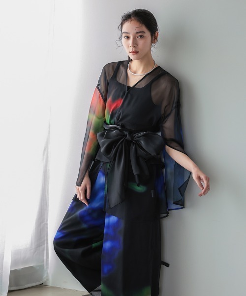 Callarus（カラルス）の「シアープリントデザインパンツ浴衣4点セット（トッパーブラウス＋パンツ＋帯＋ベルト）〔Callarus〕（浴衣・レディース・ブラック系・FREE）」の21枚目の写真