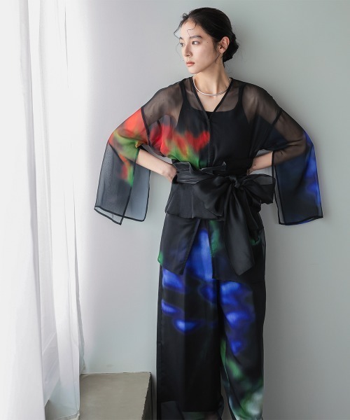 Callarus（カラルス）の「シアープリントデザインパンツ浴衣4点セット（トッパーブラウス＋パンツ＋帯＋ベルト）〔Callarus〕（浴衣・レディース・ブラック系・FREE）」の22枚目の写真