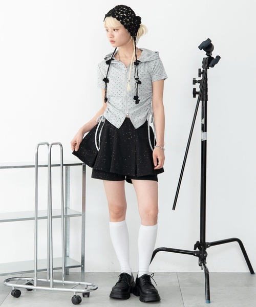 WEGO(ウィゴー)の「WEGO/【26年春夏新作】ラメプリーツレイヤードスカパン(スカート・レディース・ブラック/杢グレー・FREE)」の5枚目の写真