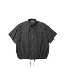 ANGLAN | Check Zip-Up Half Shirt - Green(シャツ/ブラウス)