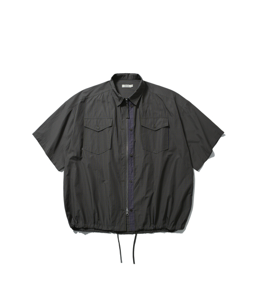 ANGLAN(アングラン)の「Check Zip-Up Half Shirt - Green(シャツ/ブラウス・メンズ・その他・1/2)」の1枚目の写真