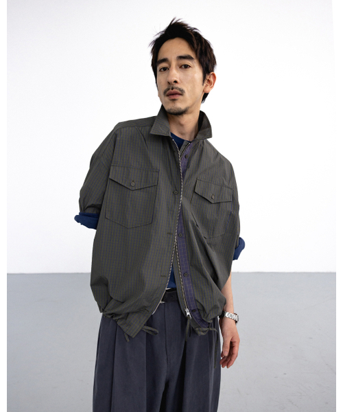 ANGLAN(アングラン)の「Check Zip-Up Half Shirt - Green(シャツ/ブラウス・メンズ・その他・1/2)」の3枚目の写真