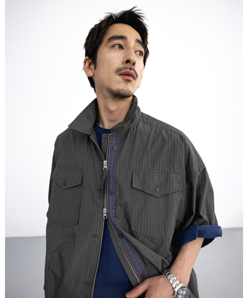 ANGLAN(アングラン)の「Check Zip-Up Half Shirt - Green(シャツ/ブラウス・メンズ・その他・1/2)」の2枚目の写真