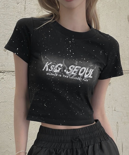 KsG(ケーエスジー)の「kirakiraレタリングクロップドTシャツ(Tシャツ/カットソー・レディース・ブラック・MEDIUM/SMALL)」の6枚目の写真