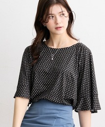 slattgir | 高身長 ダイヤ柄プリント袖フレアカットソートップス(接触冷感・UVカット)(Tシャツ/カットソー)