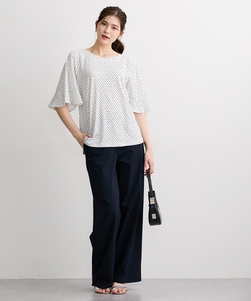 slattgir(スラットジール)の「高身長 ダイヤ柄プリント袖フレアカットソートップス(接触冷感・UVカット)(Tシャツ/カットソー・レディース・ブラック/ホワイト・T5L/T3L/TL/TM/TLL/T4L)」の3枚目の写真