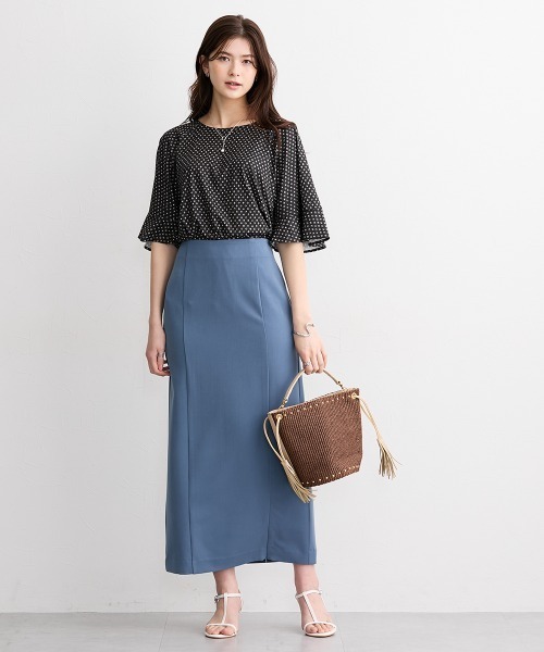 slattgir(スラットジール)の「高身長 ダイヤ柄プリント袖フレアカットソートップス(接触冷感・UVカット)(Tシャツ/カットソー・レディース・ブラック/ホワイト・T5L/T3L/TL/TM/TLL/T4L)」の20枚目の写真
