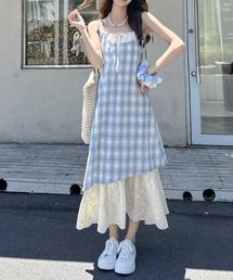 ギンガムチェックレイヤードキャミワンピース