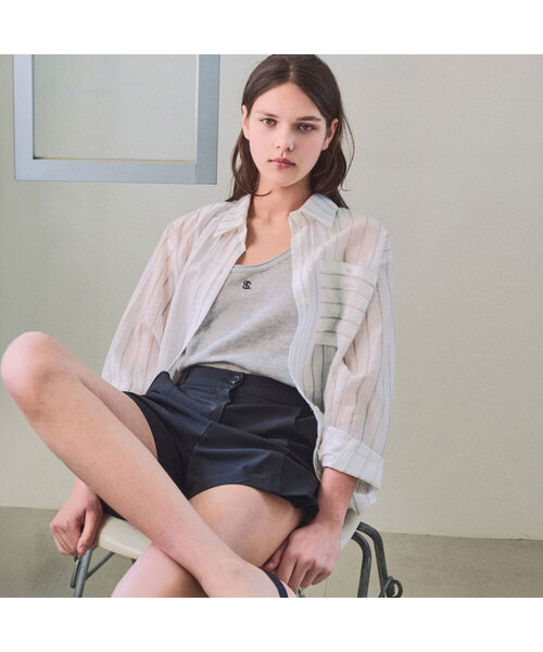 SLOWLOLLI(スローローリ)の「Nube tencel stripe shirt_2 Colors(シャツ/ブラウス・レディース・ブルー・FREE)」の1枚目の写真