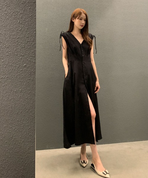 2ly2(トゥーリートゥー)の「肩リボンが可愛い♪Vネックフレンチスリーブロングワンピース(ワンピース・レディース・ブラック/ホワイト/ベージュ・FREE)」の20枚目の写真