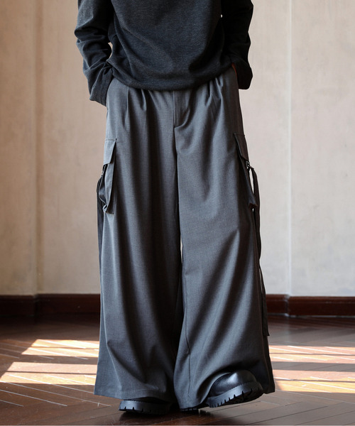neos(ネオス)の「【neos】ワイド バレル カーゴ スラックス メンズ ワイドパンツ 2タック ルーズシルエット モード 韓国ファッション(スラックス・メンズ・ブラック/グレー・X-LARGE/MEDIUM/LARGE)」の9枚目の写真