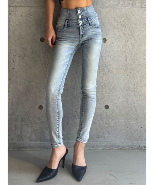GYDA(ジェイダ)の「【TINY低身長さん向け】ハイウエストウエストクロススキニーデニムパンツ(デニムパンツ・レディース・ライトブルー/ブラック/インディゴブルー・MEDIUM/SMALL/X-SMALL)」の1枚目の写真