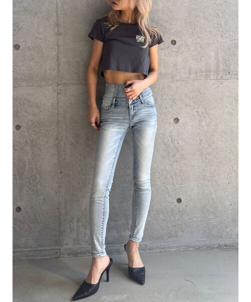 GYDA(ジェイダ)の「【TINY低身長さん向け】ハイウエストウエストクロススキニーデニムパンツ(デニムパンツ・レディース・ライトブルー/ブラック/インディゴブルー・MEDIUM/SMALL/X-SMALL)」の7枚目の写真